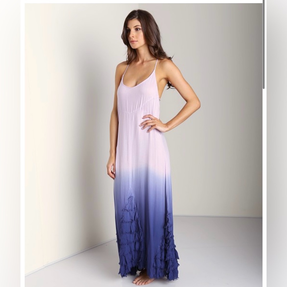 Free People Hazy Days slip Dress dip dyed lavender blue ruffles maxi S flowy